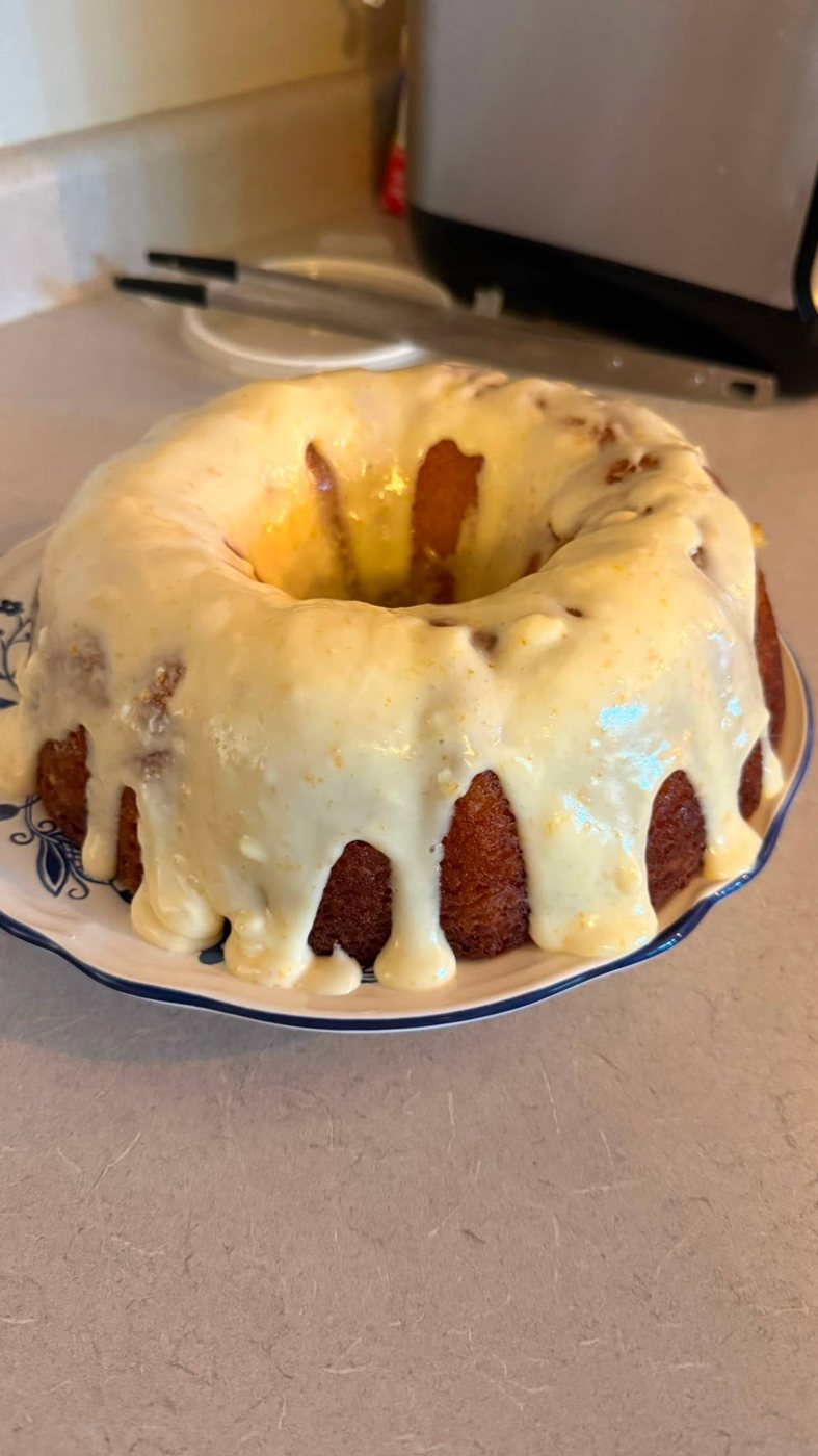 Lemon glazed bundt cake baked by an Aterra Mills customer with our T55 flour